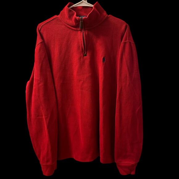 Polo Ralph Lauren Mock Neck Men's Size Large Red 1/4 Zip Pullover Sweater - Picture 2 of 4